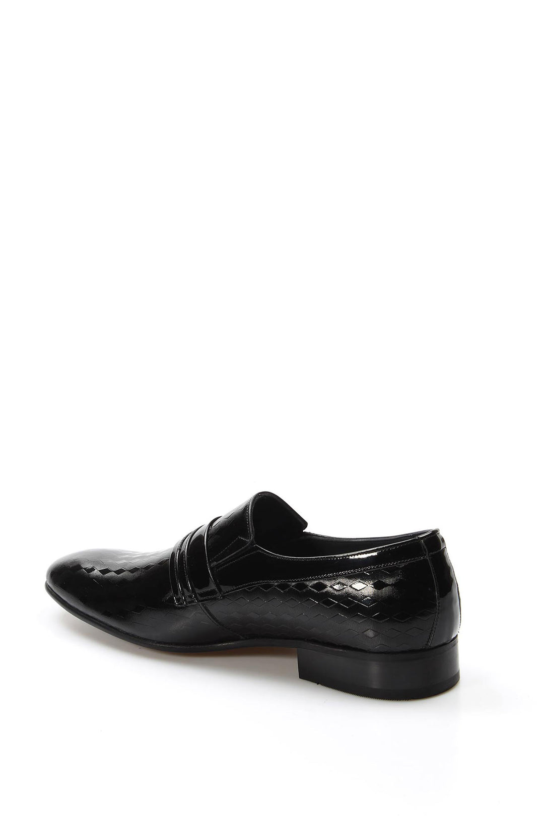 Men's Black Patent Leather Loafers with Geometric Embossed Pattern - Wessi