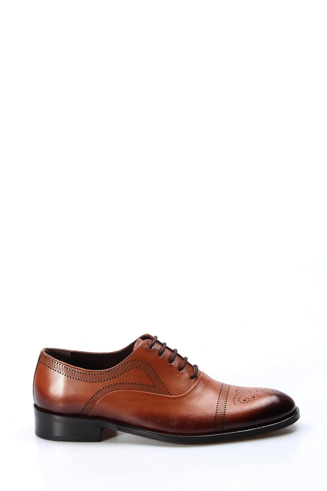 Men's Brown Leather Oxford Shoes with Perforated Detailing - Wessi