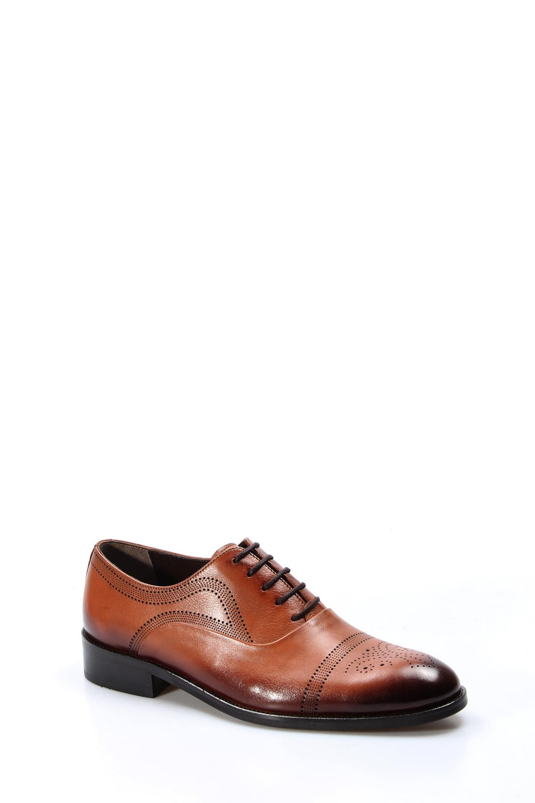 Men's Brown Leather Oxford Shoes with Perforated Detailing - Wessi