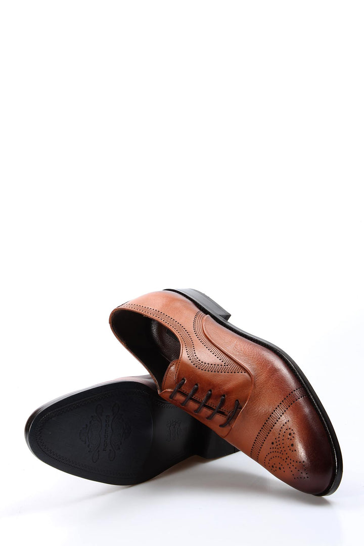 Men's Brown Leather Oxford Shoes with Perforated Detailing - Wessi