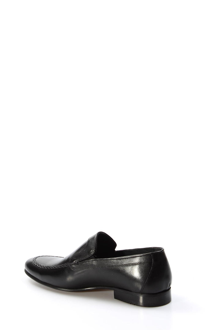 Men's Black Leather Loafers with Classic Stitched Detailing and Low Heel - Wessi