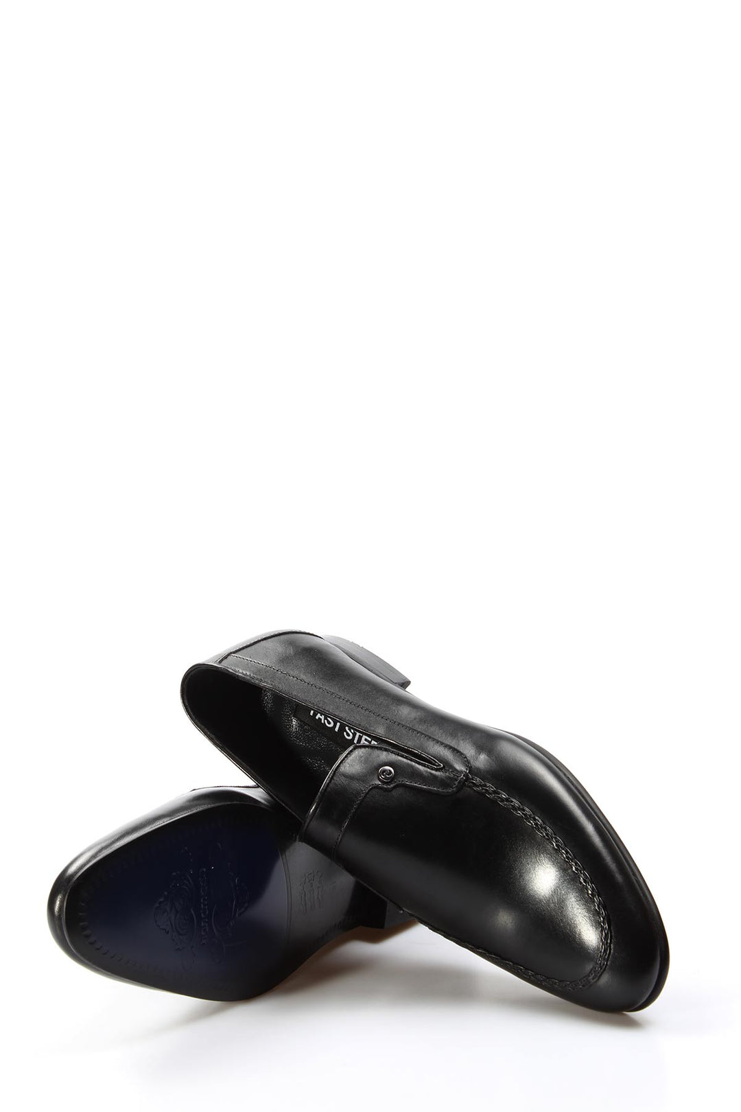 Men's Black Leather Loafers with Classic Stitched Detailing and Low Heel - Wessi