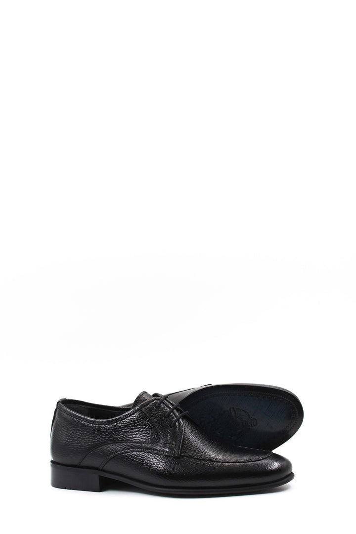 Men's Black Textured Leather Lace-Up Derby Shoes with Sleek Design - Wessi