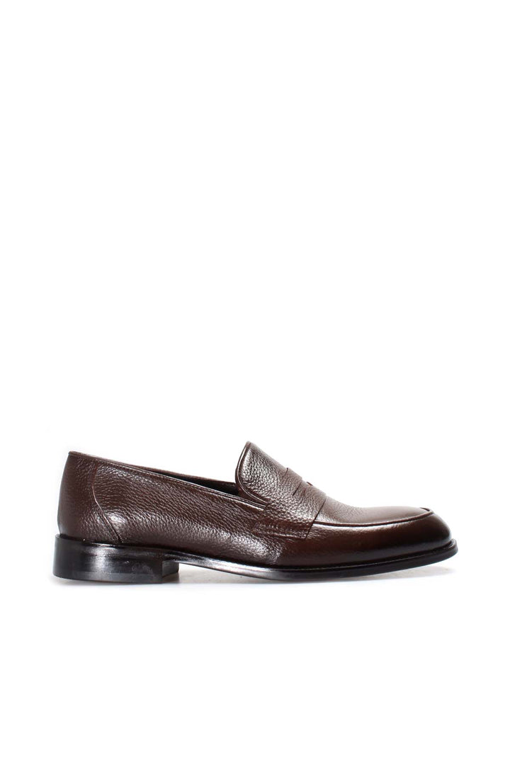 Men's Brown Leather Penny Loafers-Wessi