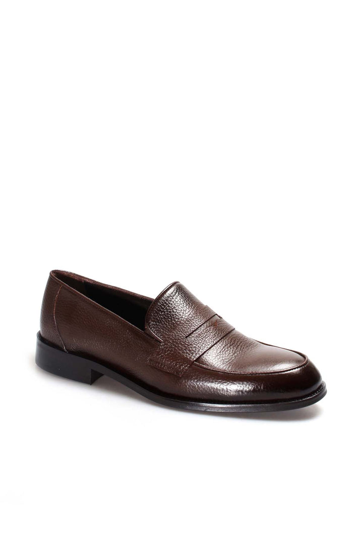 Men's Brown Leather Penny Loafers-Wessi