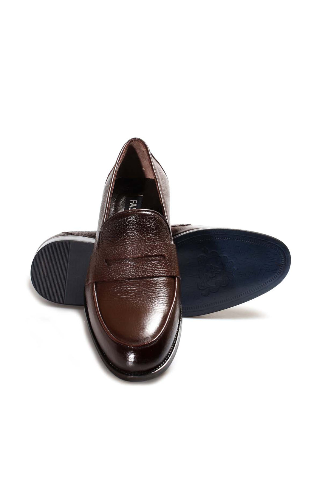 Men's Brown Leather Penny Loafers-Wessi