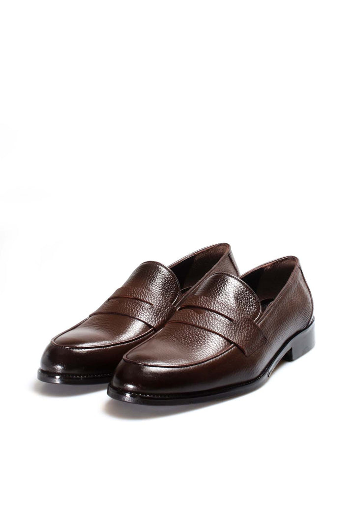 Men's Brown Leather Penny Loafers-Wessi