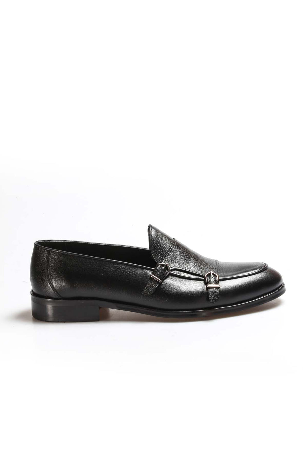 Men's Black Leather Loafers with Double Buckle Detail - Wessi