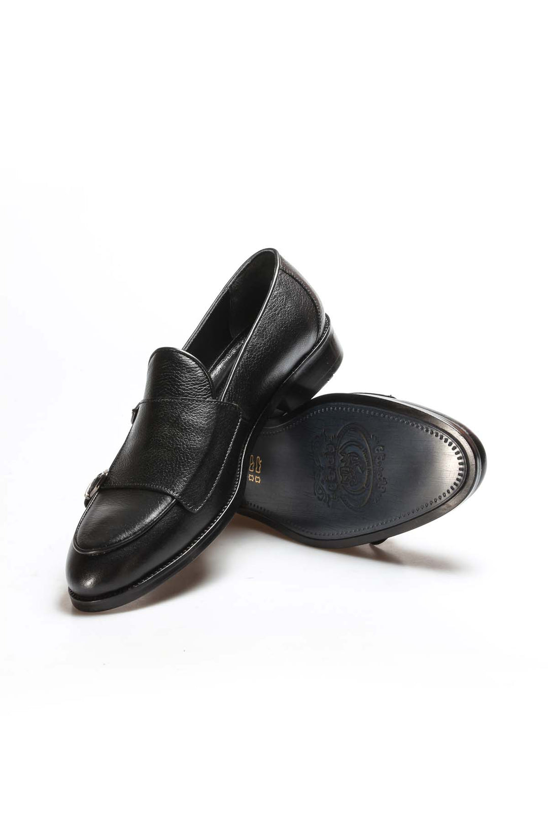 Men's Black Leather Loafers with Double Buckle Detail - Wessi