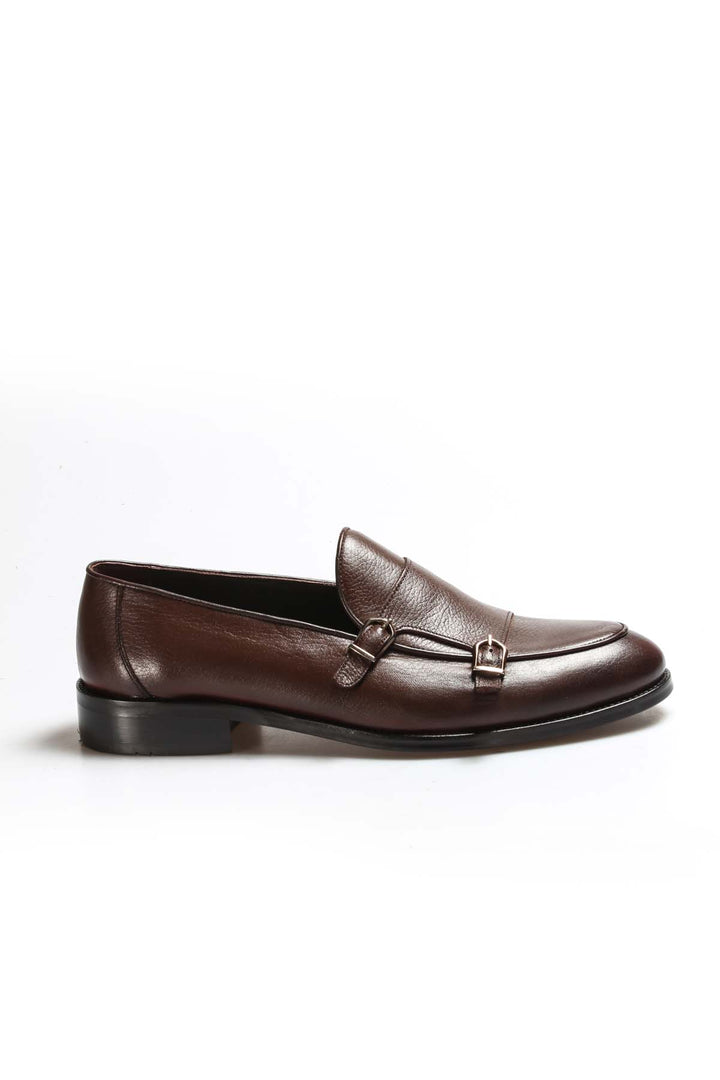 Men's Brown Leather Loafers with Double Monk Strap - Wessi