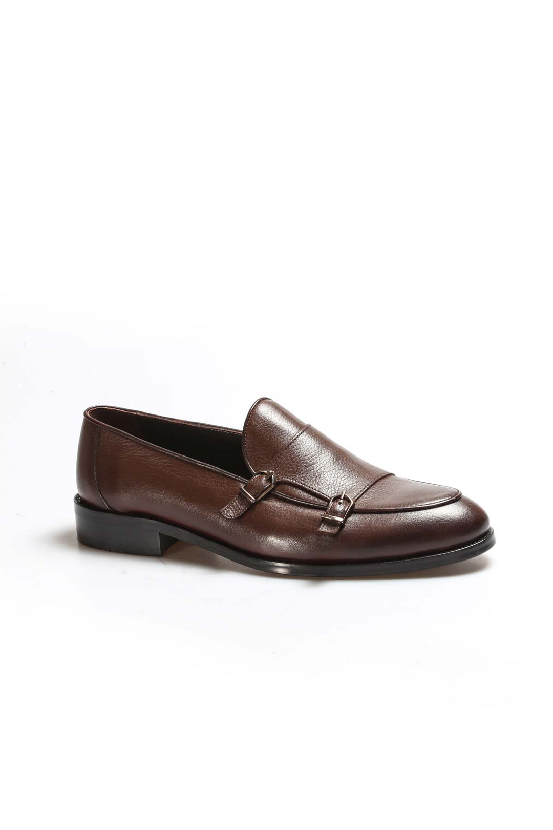 Men's Brown Leather Loafers with Double Monk Strap - Wessi