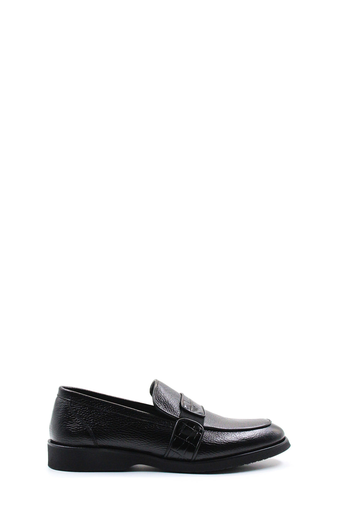 Men's Black Leather Formal Loafers-Wessi