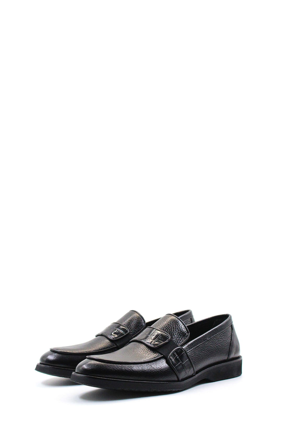 Men's Black Leather Formal Loafers-Wessi