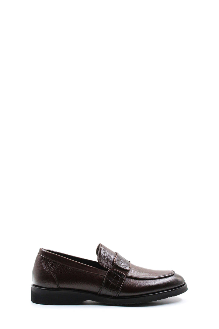 Men's Brown Leather Formal Loafers-Wessi