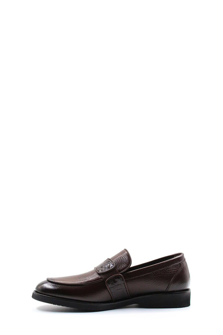 Men's Brown Leather Formal Loafers-Wessi