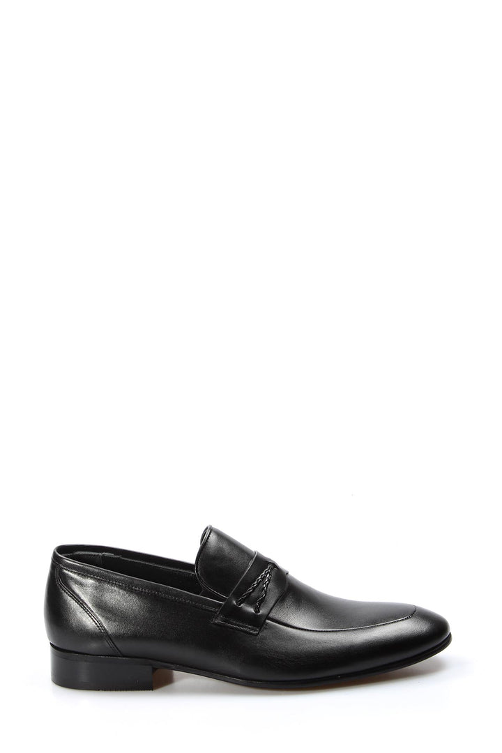 Men's Black Leather Slip-On Loafers with Braided Strap Detail - Wessi