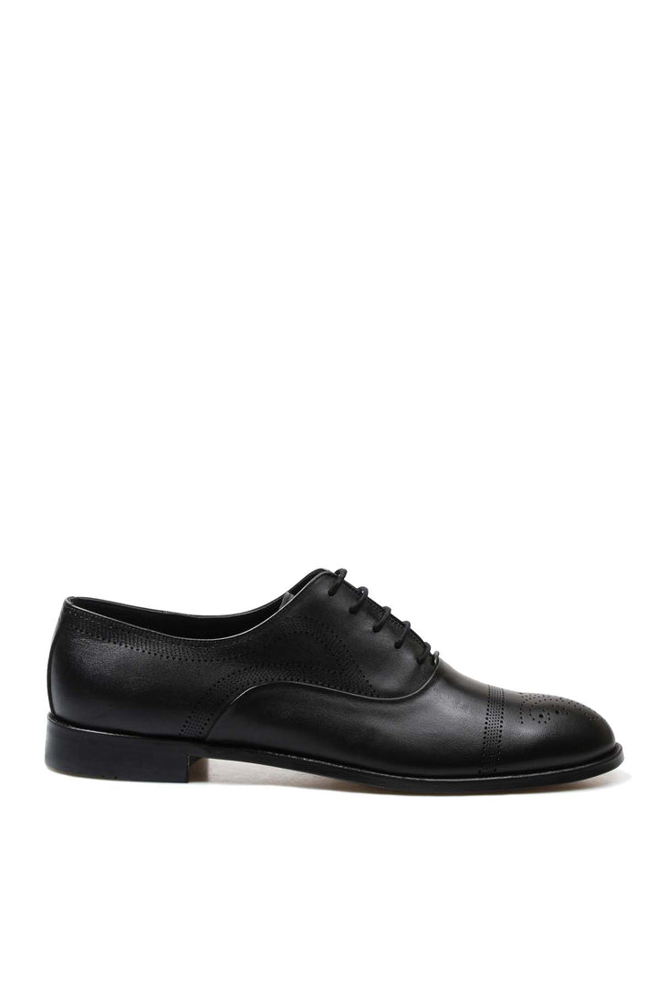 Men's Black Leather Oxford Shoes with Perforated Cap Toe - Wessi