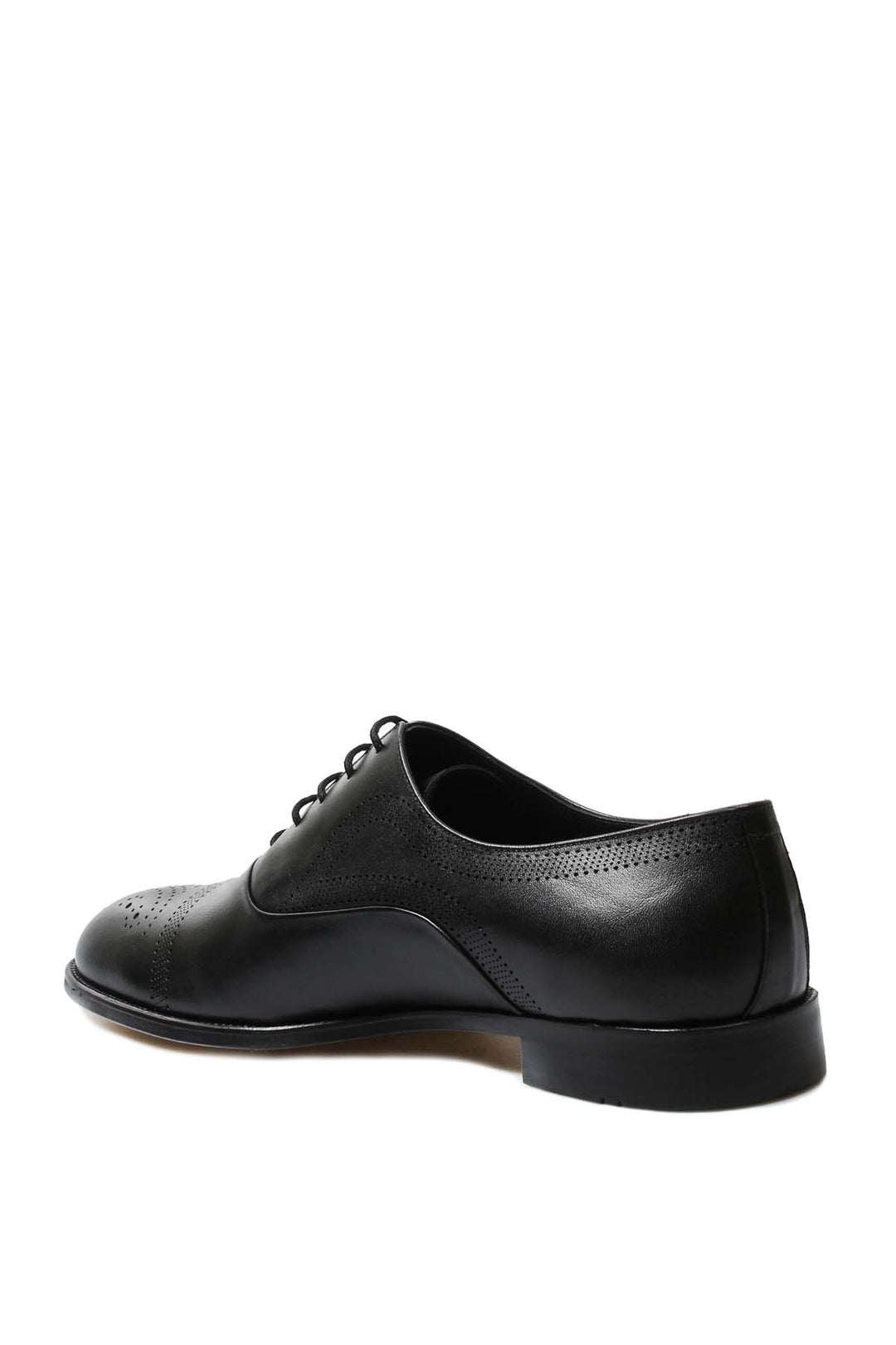 Men's Black Leather Oxford Shoes with Perforated Cap Toe - Wessi