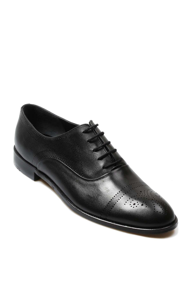 Men's Black Leather Oxford Shoes with Perforated Cap Toe - Wessi