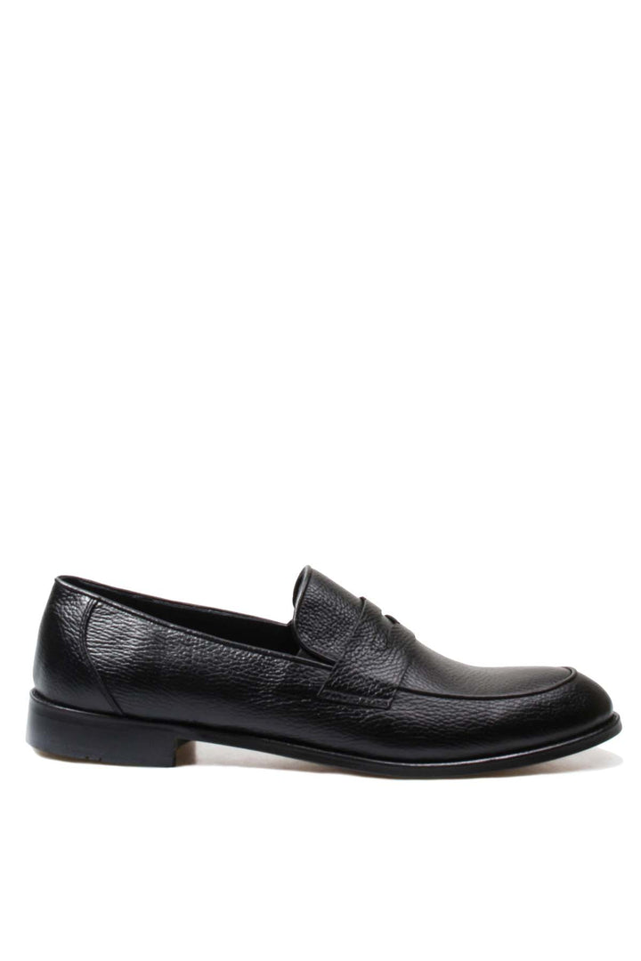 Men's Black Pebble Grain Leather Loafers - Wessi