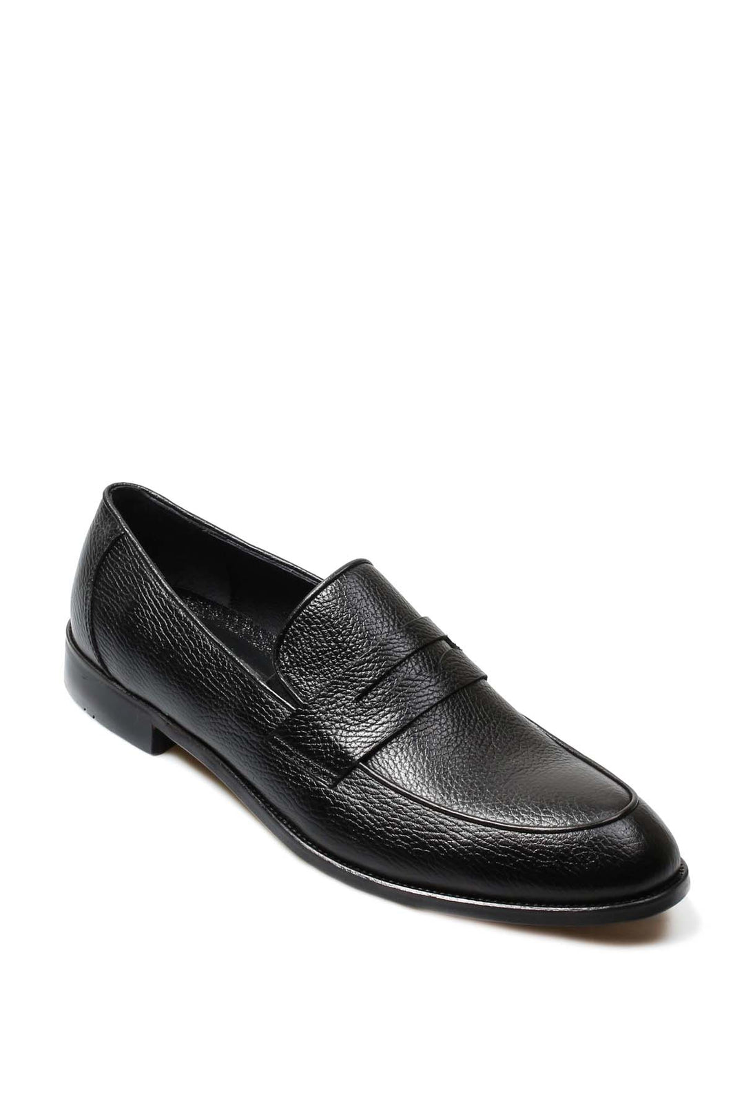 Men's Black Pebble Grain Leather Loafers - Wessi