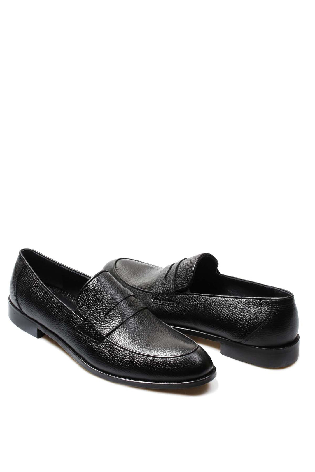 Men's Black Pebble Grain Leather Loafers - Wessi