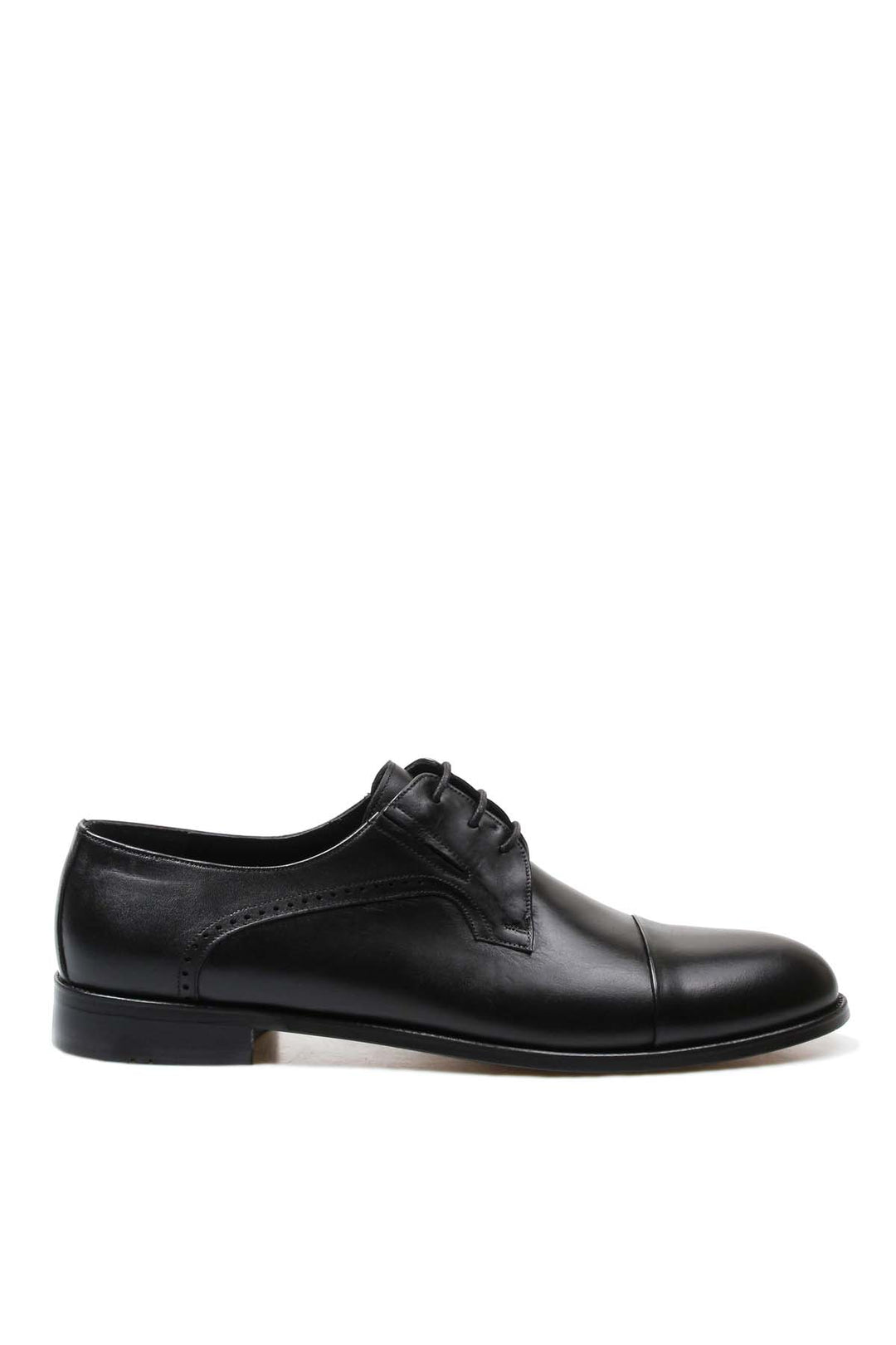 Men's Black Leather Derby Shoes with Brogue Detailing and Cap Toe - Wessi