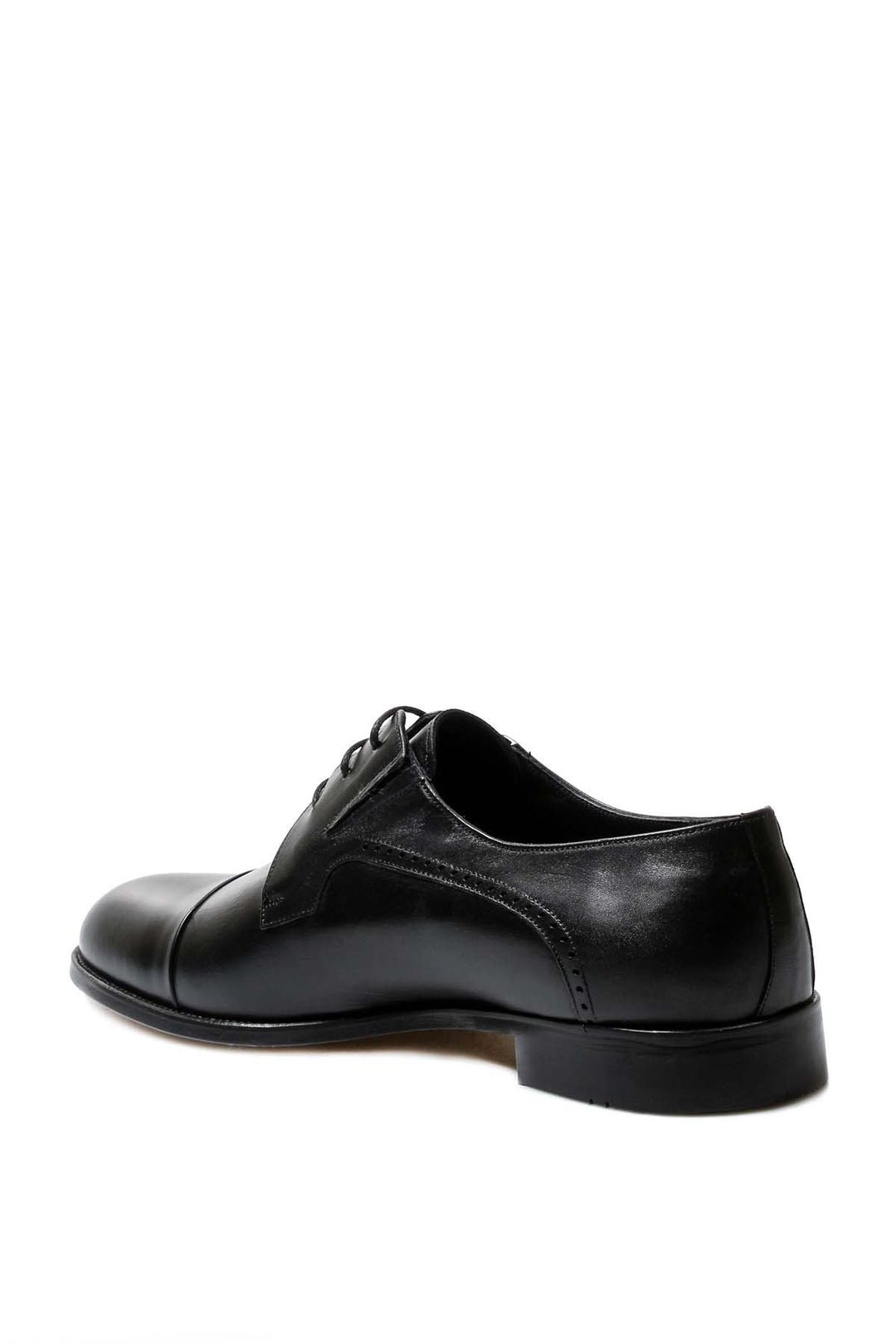 Men's Black Leather Derby Shoes with Brogue Detailing and Cap Toe - Wessi