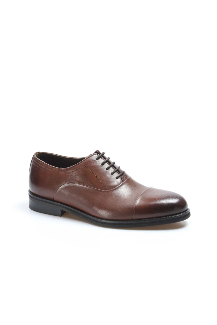 Men's Brown Leather Cap Toe Oxford Shoes - Wessi