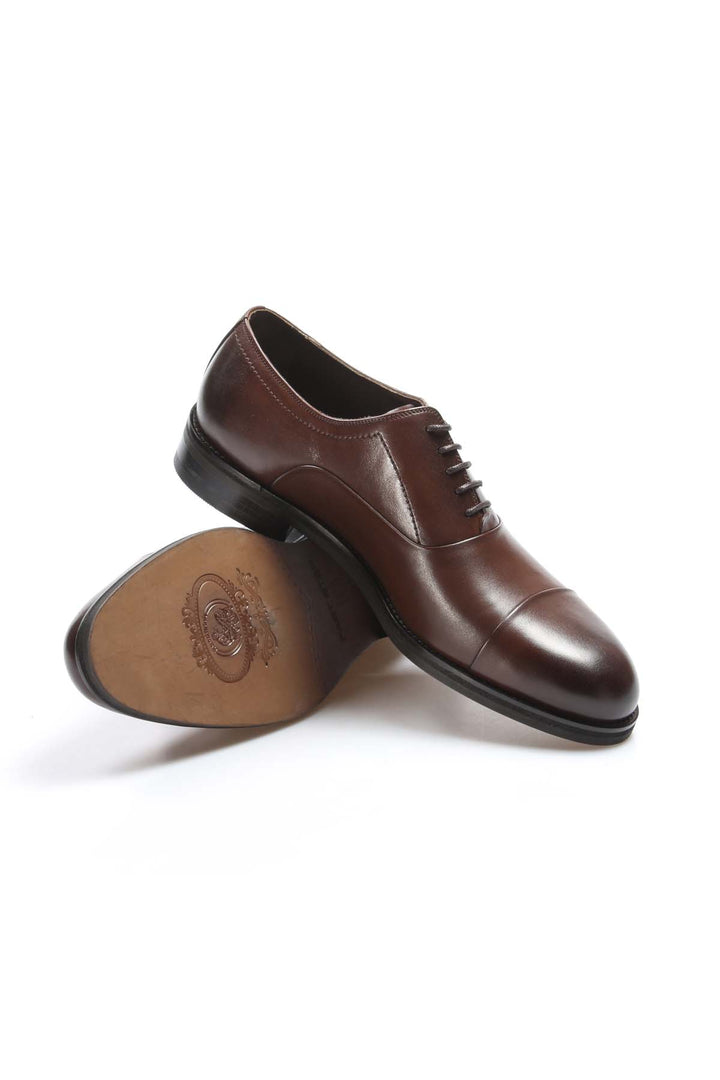 Men's Brown Leather Cap Toe Oxford Shoes - Wessi