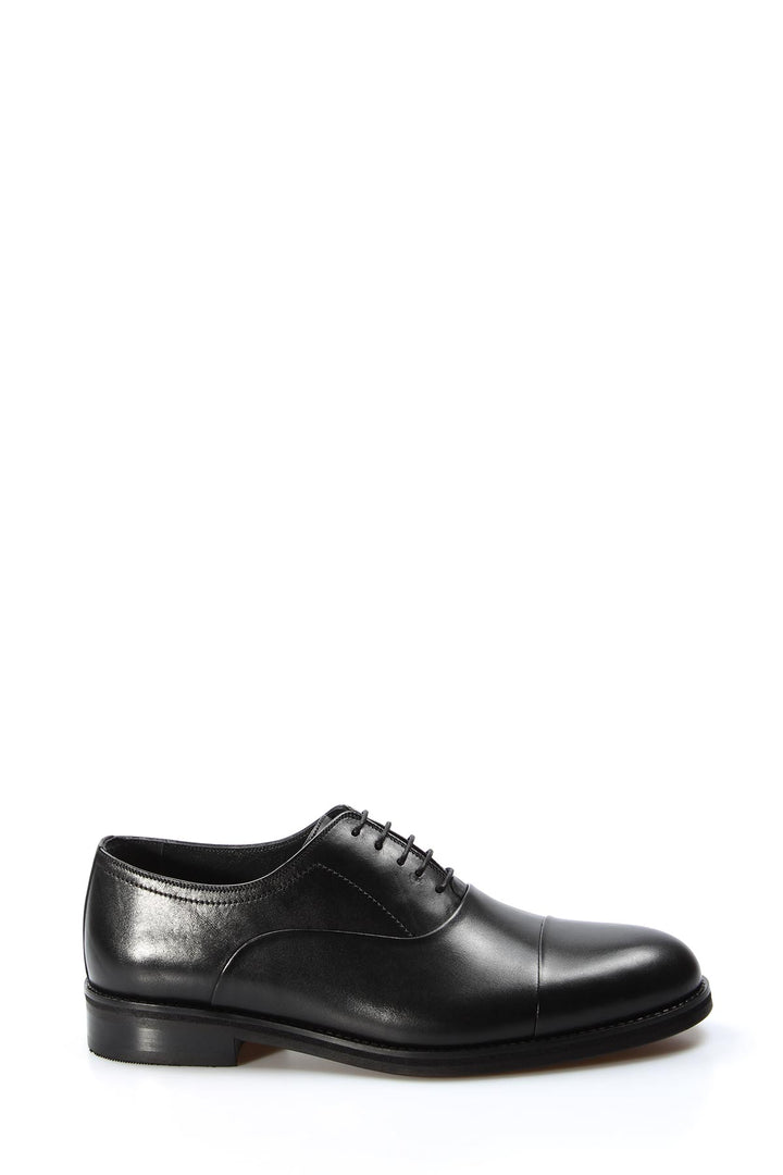 Men's Black Leather Cap-Toe Oxford Shoes - Wessi