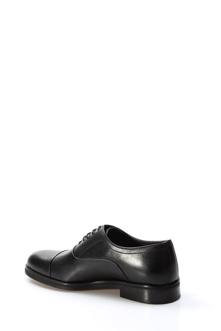 Men's Black Leather Cap-Toe Oxford Shoes - Wessi