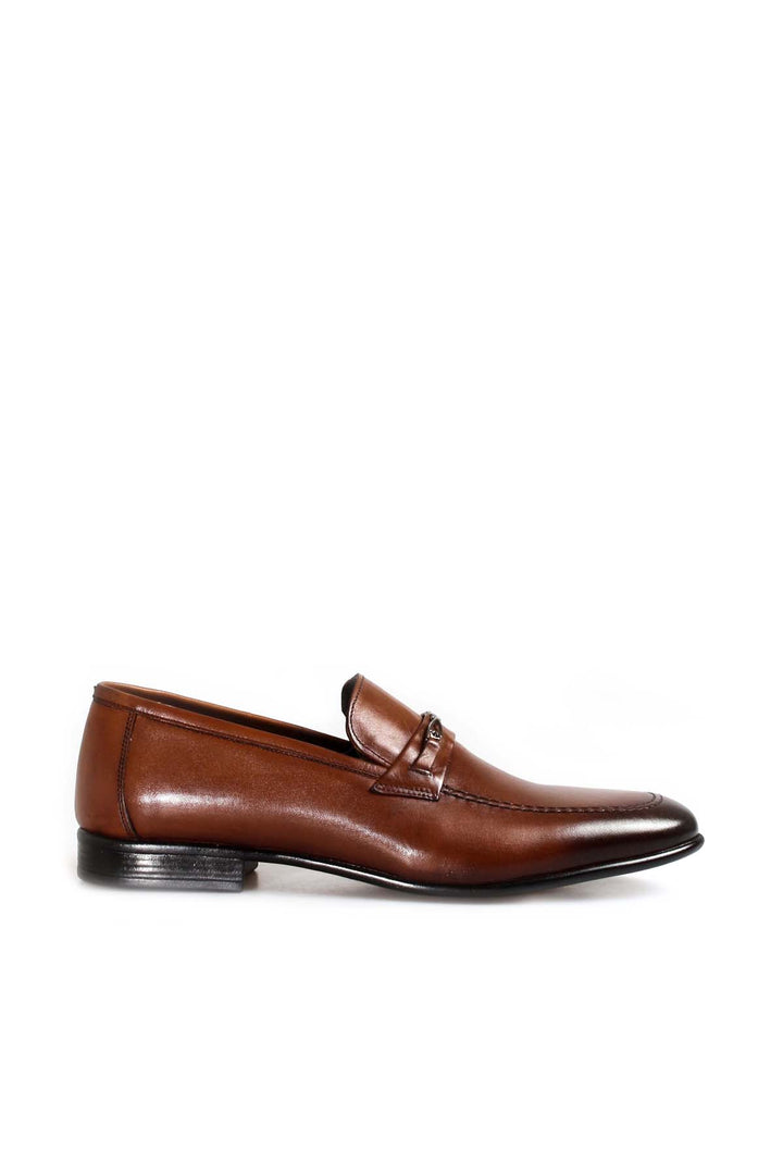 Men's Brown Leather Loafers with Metal Bit Detail - Wessi