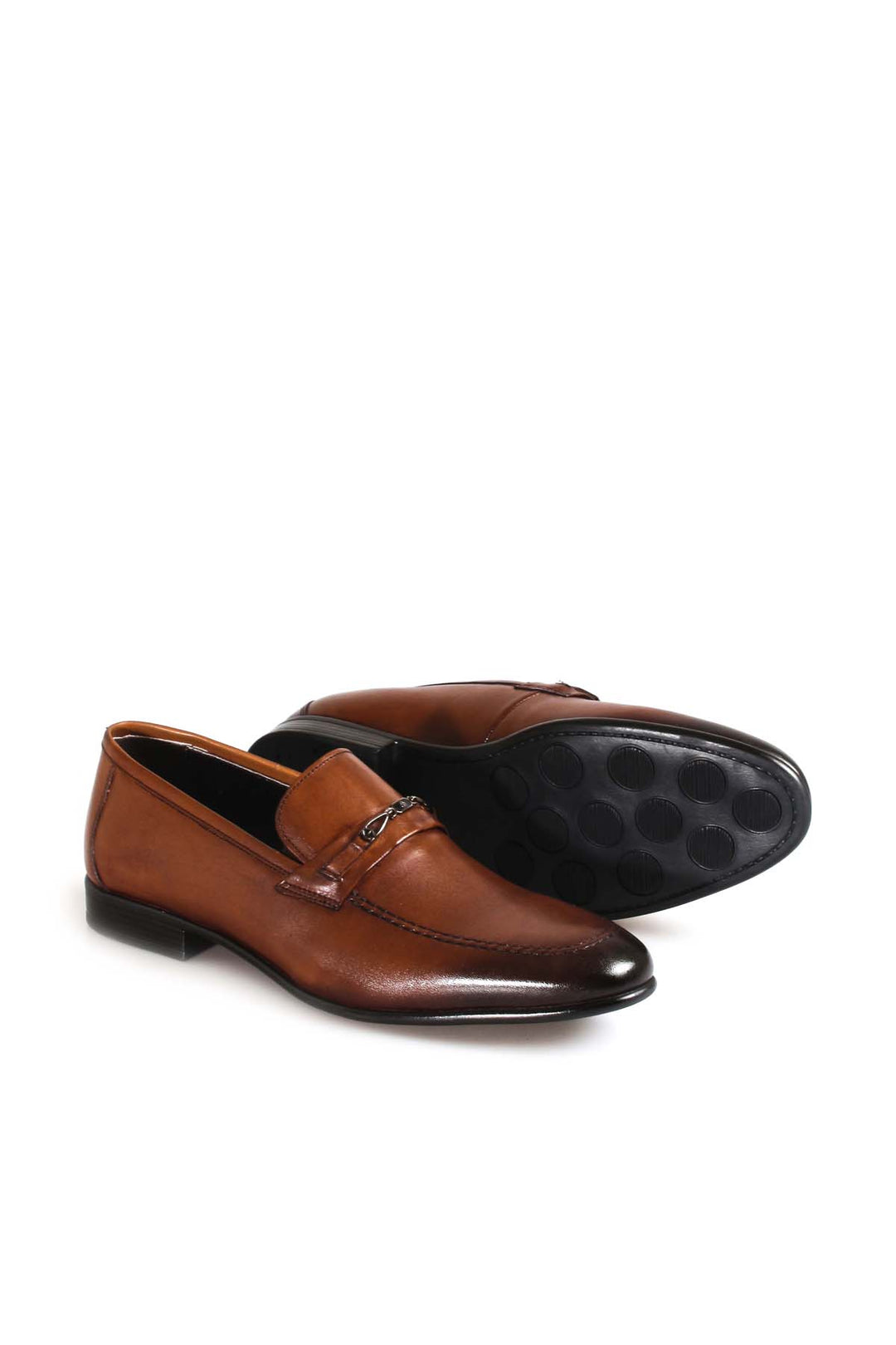 Men's Brown Leather Loafers with Metal Bit Detail - Wessi