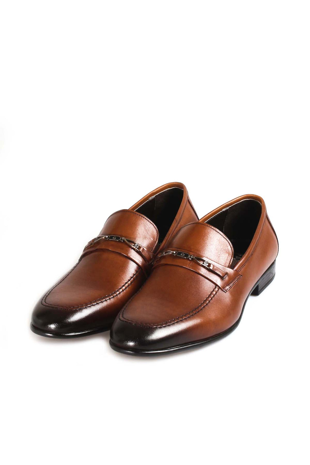 Men's Brown Leather Loafers with Metal Bit Detail - Wessi