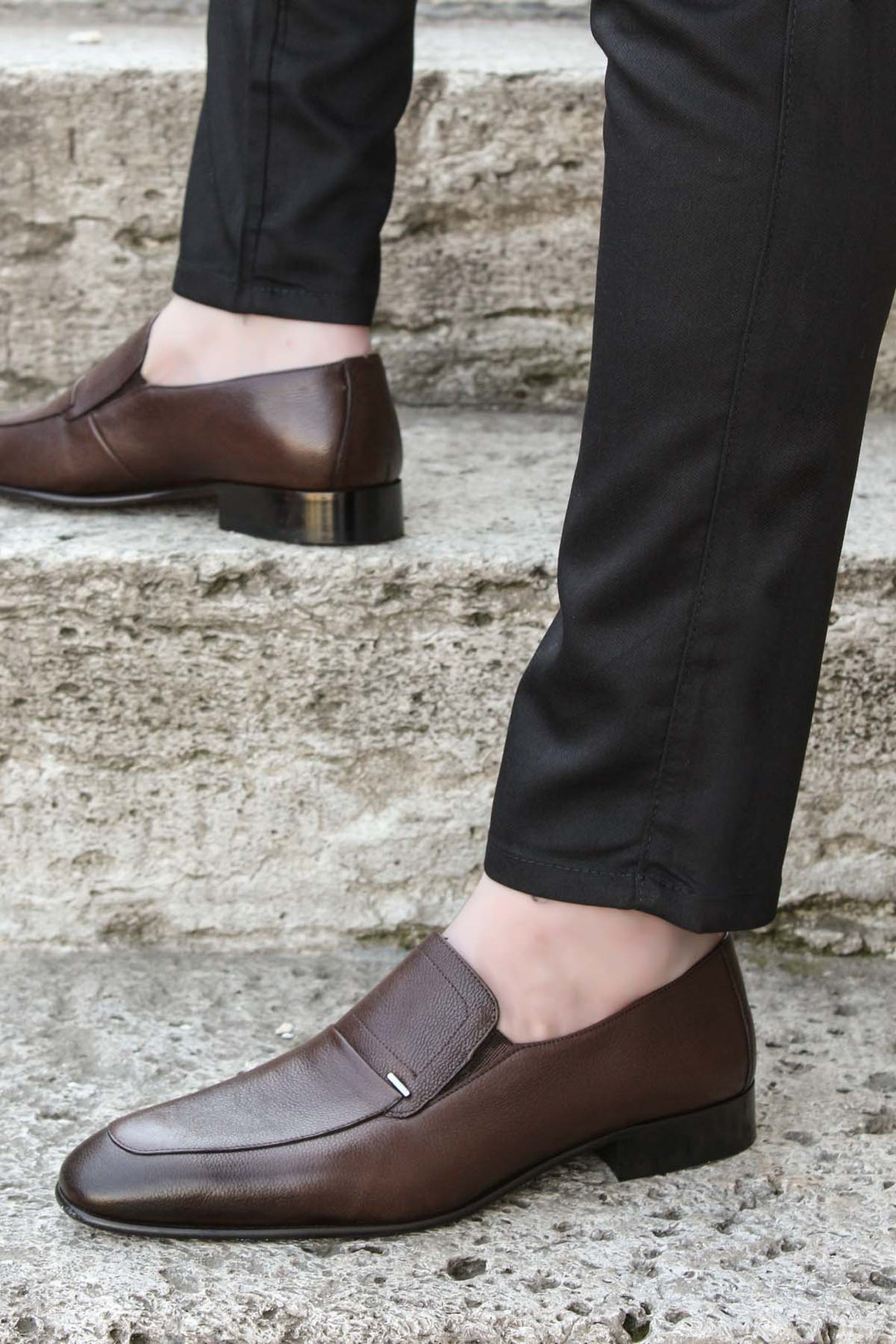 Men's Brown Leather Penny Loafers-Wessi