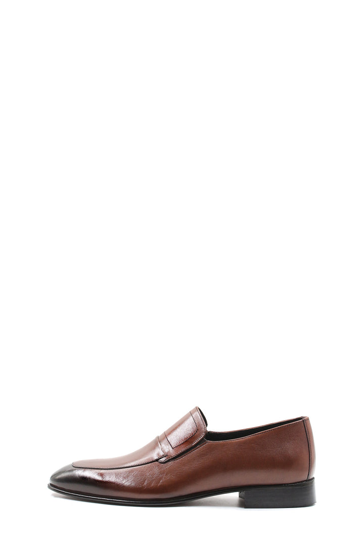 Men's Brown Leather Penny Loafers-Wessi