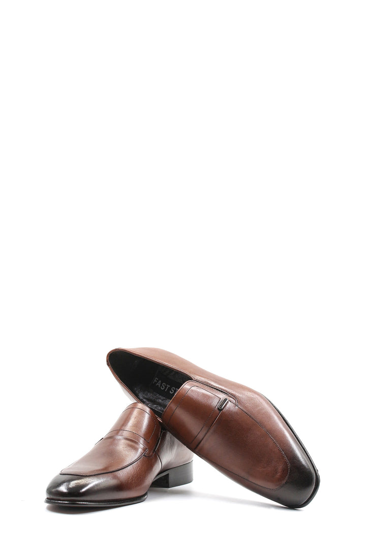 Men's Brown Leather Penny Loafers-Wessi