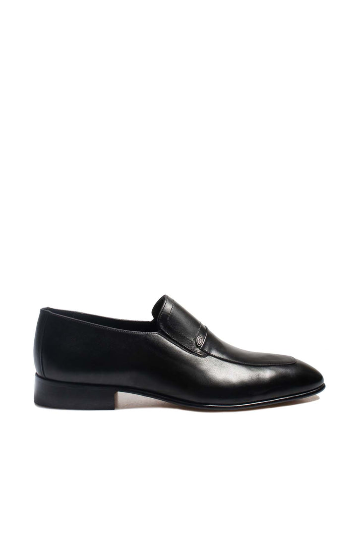 Men's Black Leather Formal Loafers-Wessi