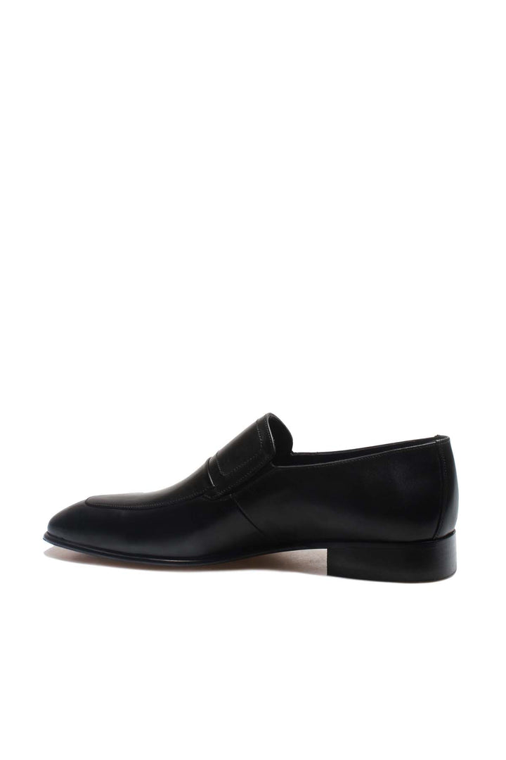 Men's Black Leather Formal Loafers-Wessi