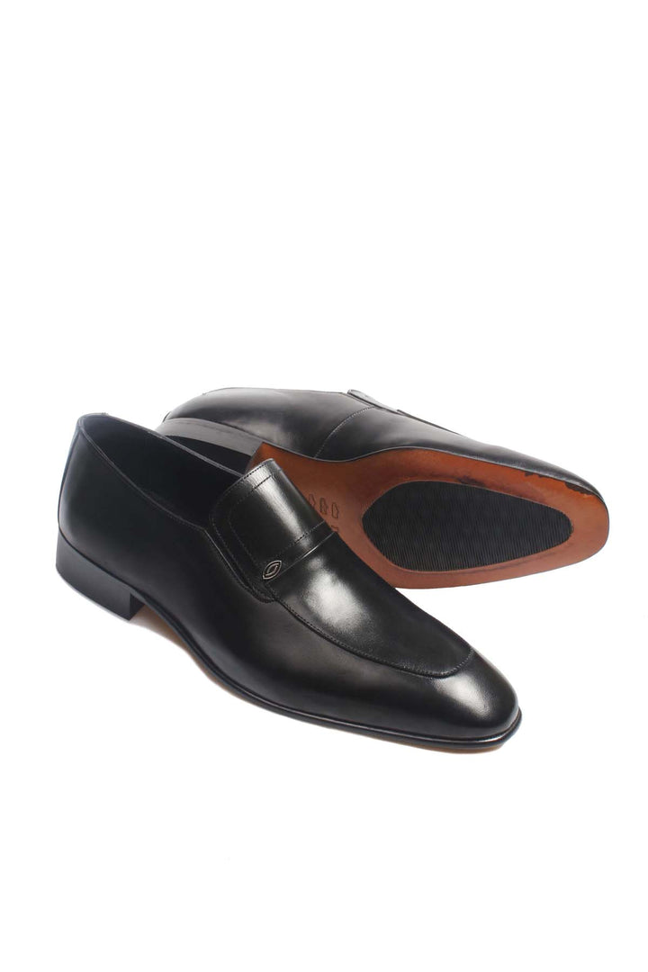 Men's Black Leather Formal Loafers-Wessi