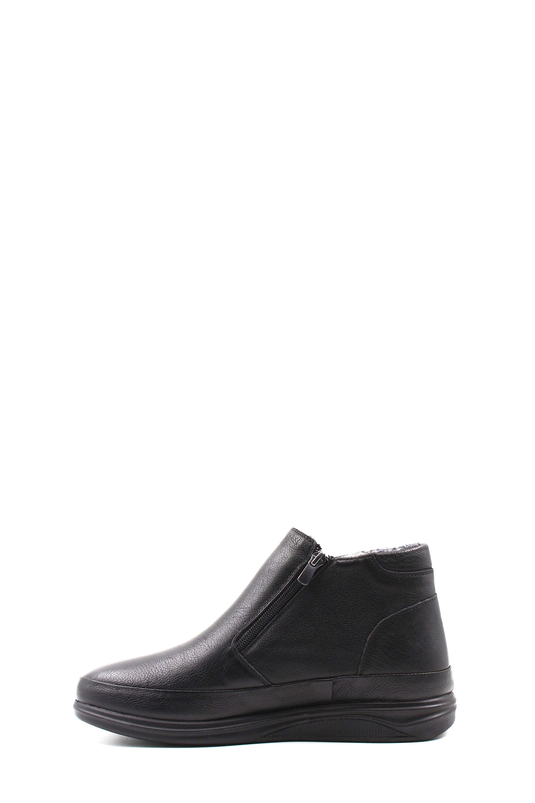 Men's Black Leather Zip-Up Ankle Boots with Fur Lining - Wessi