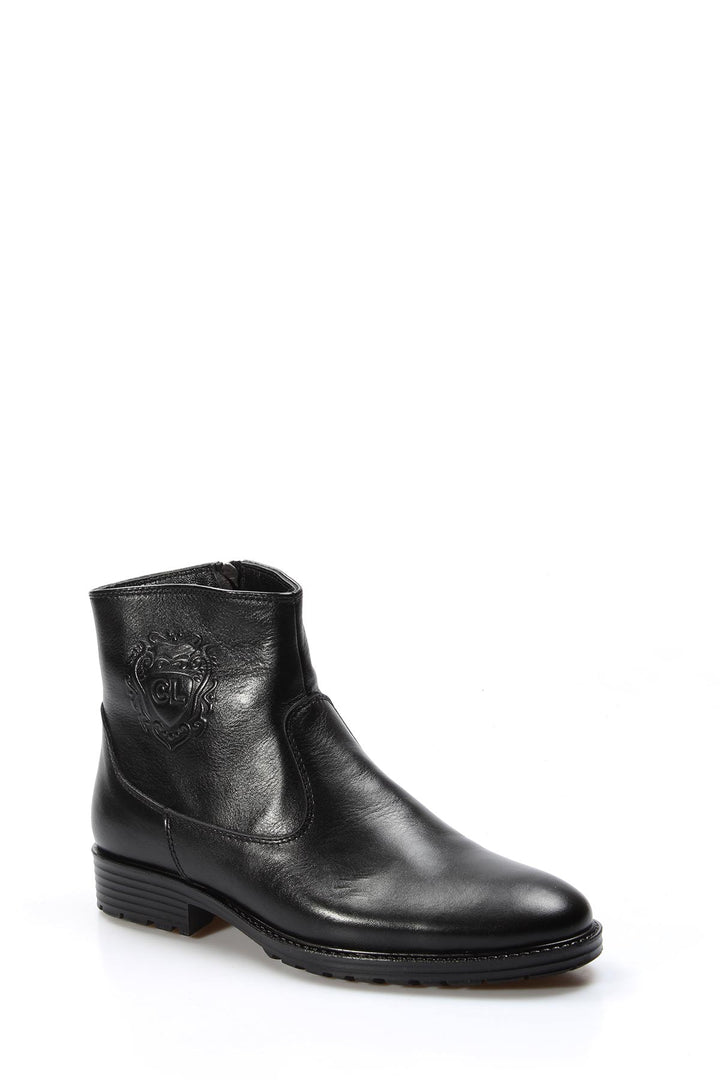 Men's Black Leather Ankle Boots-Wessi