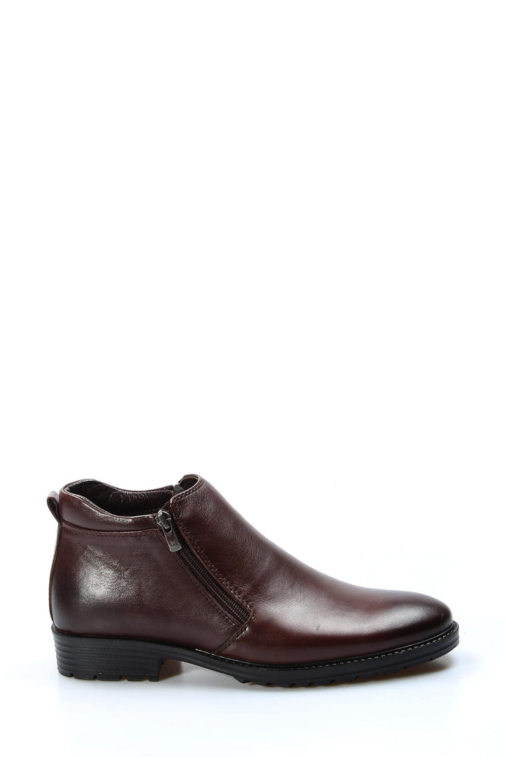 Men's Brown Leather Zip Ankle Boots-Wessi