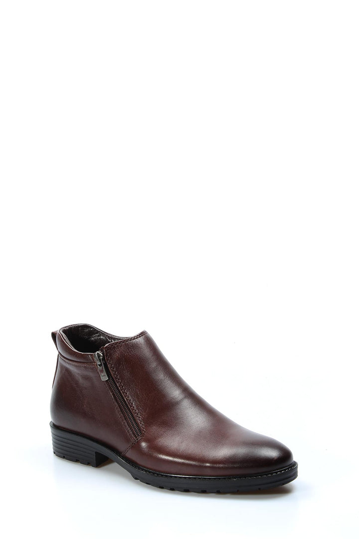 Men's Brown Leather Zip Ankle Boots-Wessi