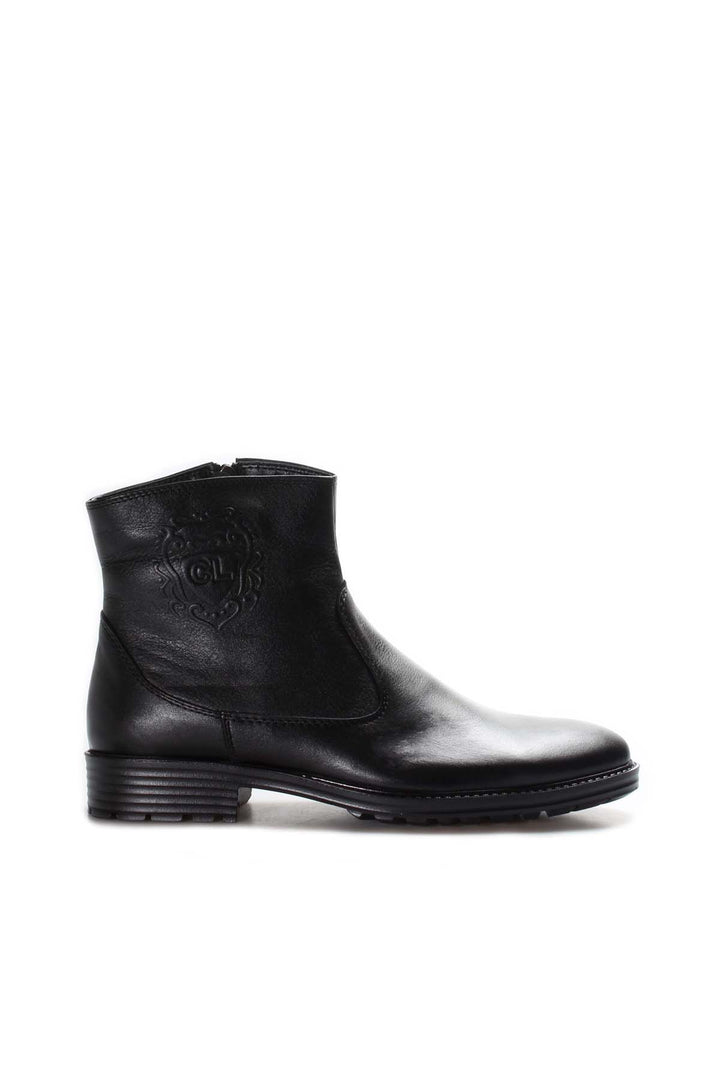 Men's Black Leather Ankle Boots with Embossed Crest Detail - Wessi