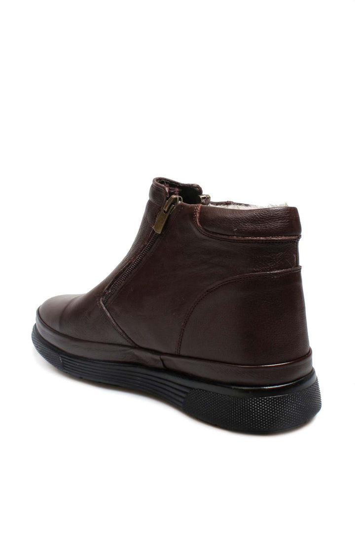 Men's Brown Leather Zip-Up Boots with Vegan Fur Lining - Wessi