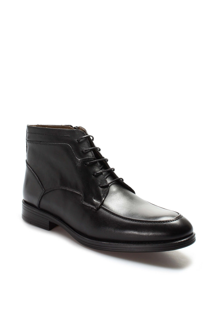 Men's Black Leather Ankle Boots with Lace-Up Design - Wessi