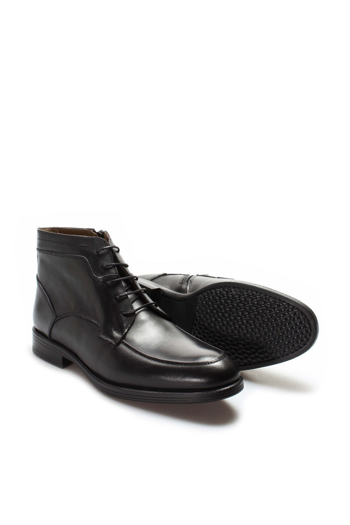 Men's Black Leather Ankle Boots with Lace-Up Design - Wessi