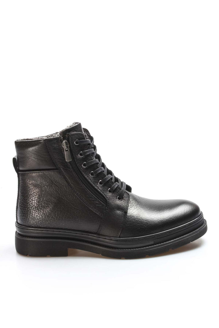 Men's Black Leather Ankle Boots with Side Zipper and Lace-Up Design - Wessi